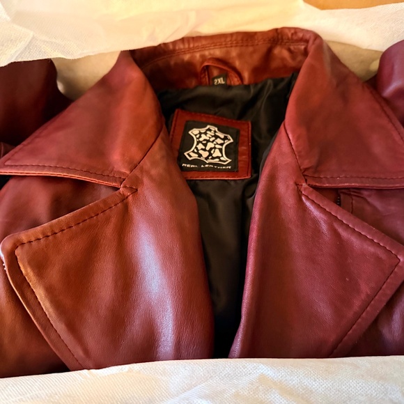 Real Lambskin Leather Jacket Burgundy sz 2X - Picture 4 of 7